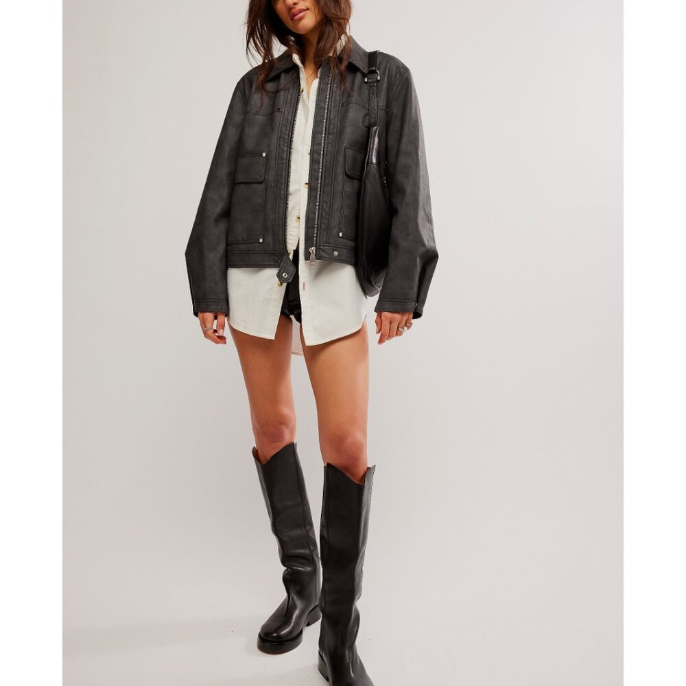 FREE PEOPLE Blair Vegan Leather Jacket / Charcoal Combo - Picture 5 of 9